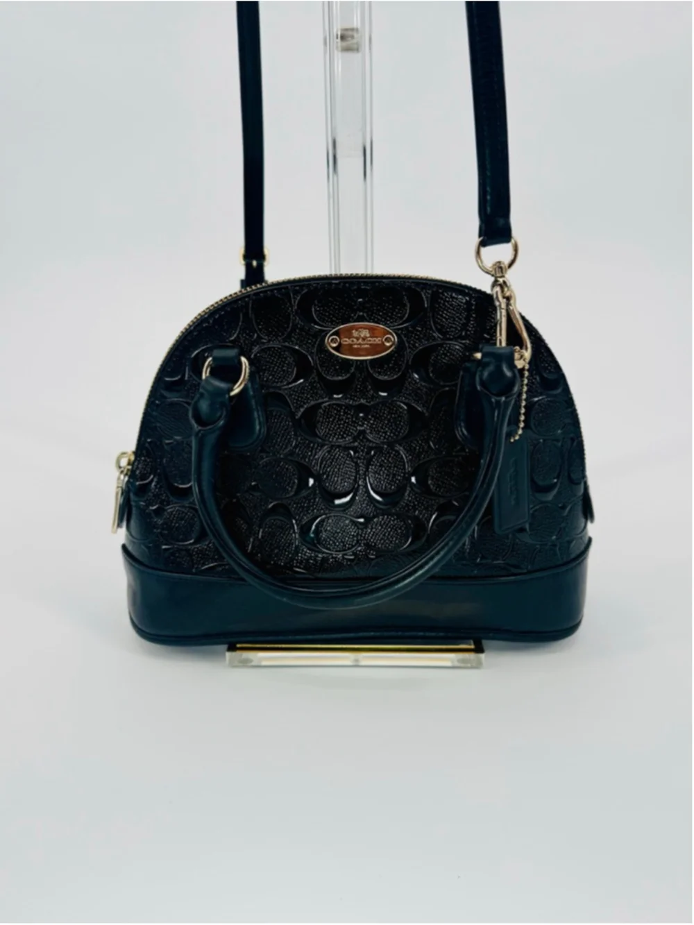 Coach F35279 Sierra Dome Satchel Black Signature Patent Leather Gold